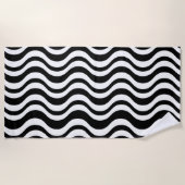 Serviette De Plage Gras Abstrait Ondulé Noir et Blanc (Devant)
