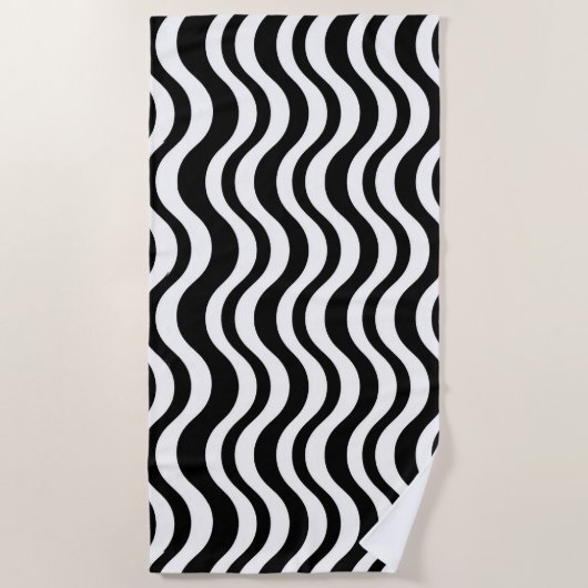 Serviette De Plage Gras Abstrait Ondulé Noir et Blanc (Devant)