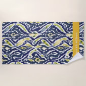 Serviette De Plage Gras bleu jaune Abstrait Ikat Motif (Devant)