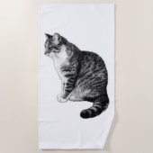 Serviette de plage Gras Gravé Tabby Cat Ink Art Be (Devant)