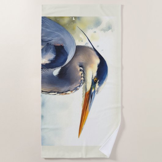Serviette De Plage Great Blue Heron Faune Mer Terres Humides Oiseaux (Devant)