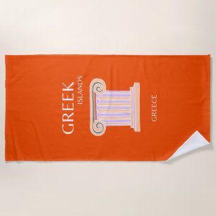 Serviette De Plage Grèce, Îles grecques, Voyage Preppy, Orange