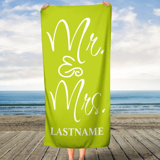Serviette De Plage Green and White Custom M. et Mme.