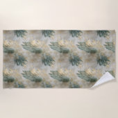 Serviette De Plage Green Glam Chic Gold White Feuilles tropicaux (Devant)