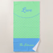 Serviette De Plage Green Mid Century Blue Retro Dots Summer Lot (Devant)