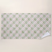 Serviette De Plage Green Pink Plaid Stripes   (Devant)
