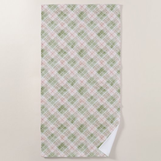 Serviette De Plage Green Pink Plaid Stripes   (Devant)