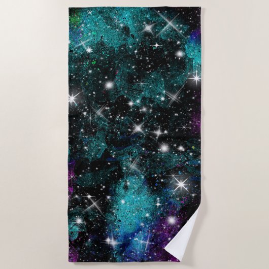 Serviette De Plage Green Violet Galaxy Star Milky Way (Devant)