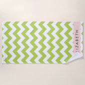 Serviette De Plage Green Zigzag, Green Chevron, Votre Nom (Devant)