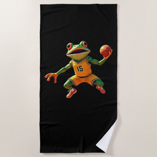 Serviette de plage grenouille de basket-ball noir (Devant)