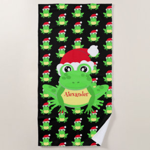 Serviette De Plage Grenouille de Noël Santa Hat Motif Noir Nouveauté