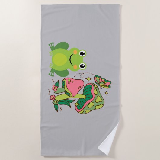 Serviette De Plage grenouille mignonne, champignons et papillon (Devant)