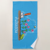 Serviette De Plage Grenouille mignonne et abeille dans le jardin dess (Devant)