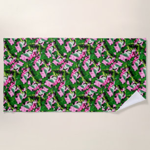Serviette De Plage Grenouille Rose Sur La Feuille Verte Motif Design