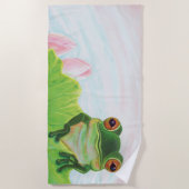 Serviette De Plage Grenouille verte Se détendre dans l'étang (Devant)