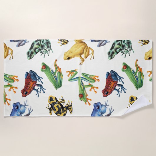 Serviette De Plage Grenouilles sur blanc naturel (Devant)