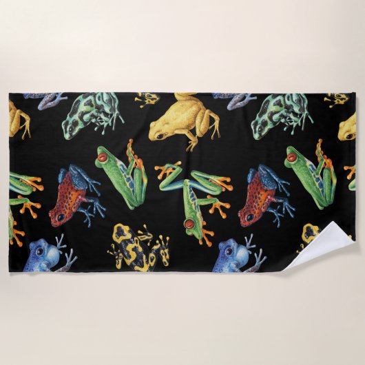 Serviette De Plage Grenouilles sur noir (Devant)