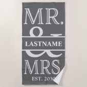 Serviette De Plage Grey White M. et Mme Mariage Personnalisé (Devant)