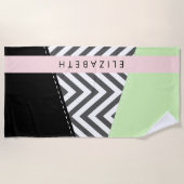 Serviette De Plage Grey Zigzag, Grey Chevron, Mint, Votre Nom (Devant)
