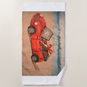 Serviette De Plage Greyhound in red car at the Beach (Devant)