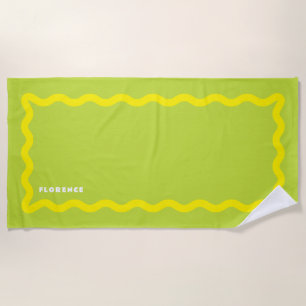 Serviette De Plage Gribouillis jaune et citron avec texte