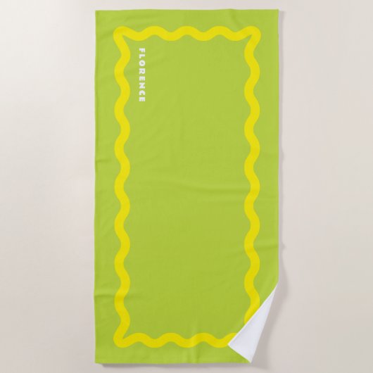 Serviette De Plage Gribouillis jaune et citron avec texte (Devant)