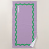 Serviette De Plage Gribouillis violet et vert avec texte (Devant)
