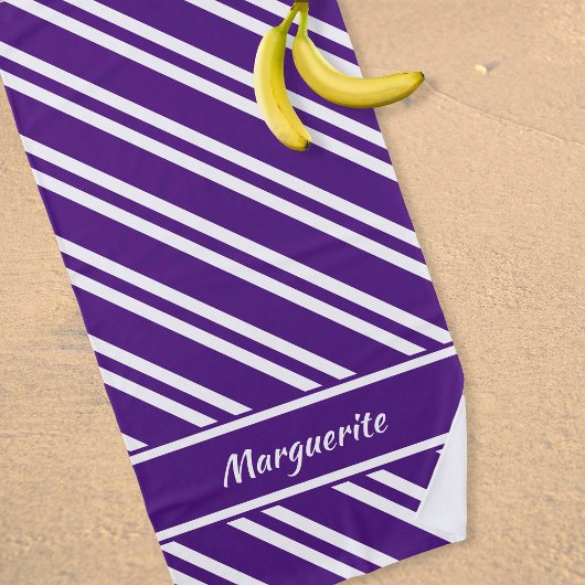 Serviette De Plage Grilles personnalisées violettes foncées et blanch