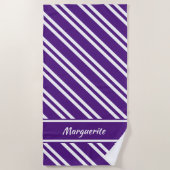 Serviette De Plage Grilles personnalisées violettes foncées et blanch (Devant)