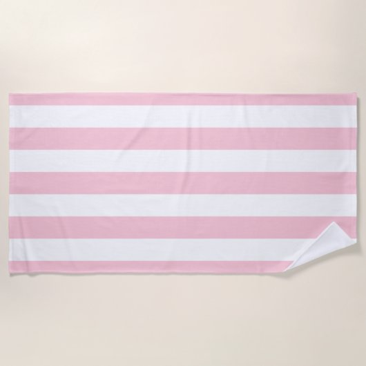 Serviette De Plage Grilles Verticales Bébé Rose Et Blanc Gratté (Devant)