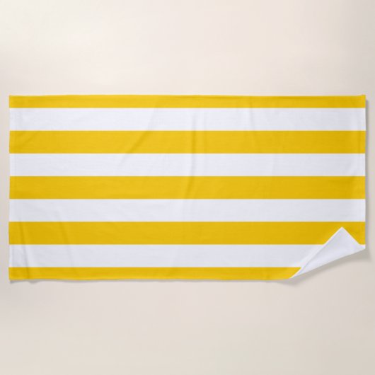Serviette De Plage Grilles Verticales Jaune Et Blanc Gratté (Devant)
