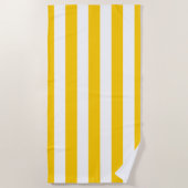 Serviette De Plage Grilles Verticales Jaune Et Blanc Gratté (Devant)