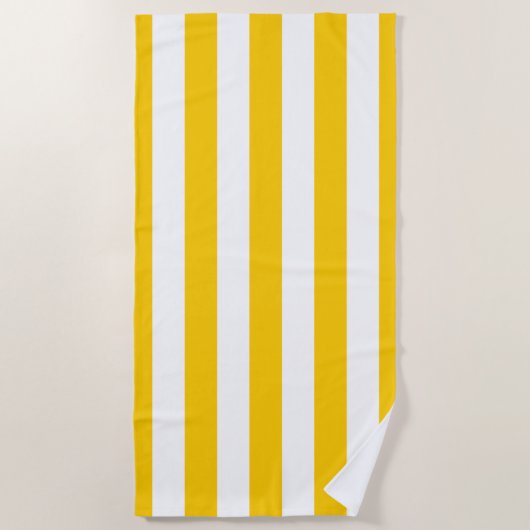 Serviette De Plage Grilles Verticales Jaune Et Blanc Gratté (Devant)