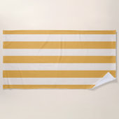 Serviette De Plage Grilles Verticales Moutarde Jaune Et Blanc Gratté (Devant)