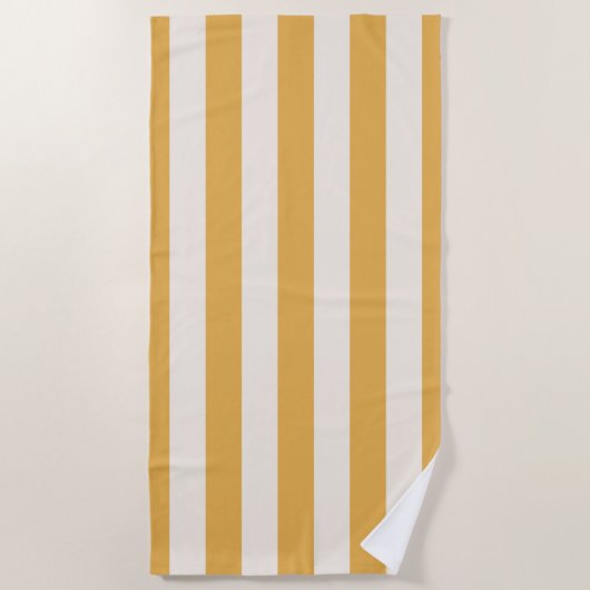 Serviette De Plage Grilles Verticales Moutarde Jaune Et Blanc Gratté (Devant)