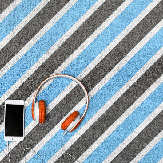 Serviette De Plage Gris bleu ciel moderne rayures diagonales