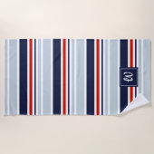 Serviette De Plage Gris bleu rouge minimum Motif Monogramme (Devant)