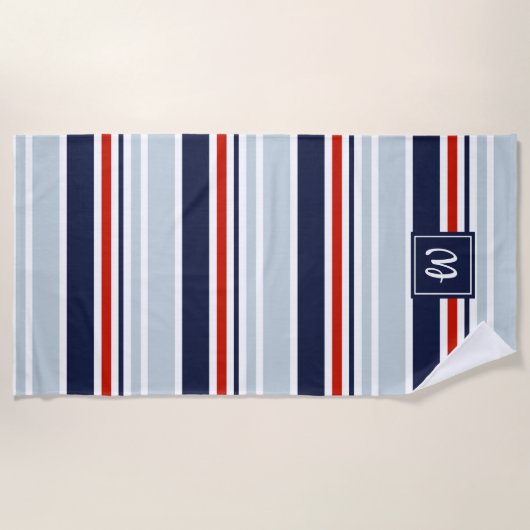 Serviette De Plage Gris bleu rouge minimum Motif Monogramme (Devant)