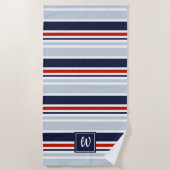 Serviette De Plage Gris bleu rouge minimum Motif Monogramme (Devant)
