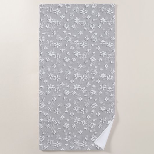 Serviette De Plage Gris d'argent et neige blanche de Noël (Devant)