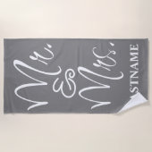 Serviette De Plage Gris et blanc Personnalisé M. et M. (Devant)