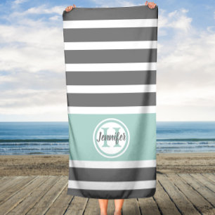 Serviette De Plage Gris et pinces Monogramme personnalisé