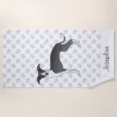 Serviette De Plage Gris Italien Noir Et Blanc Avec Nom Personnalisé (Devant)