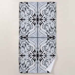Serviette De Plage Gris Noir Blanc Abstrait Motif Bouclé