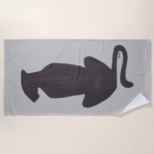 Serviette de plage gris noir Cat Silhouette (Devant)