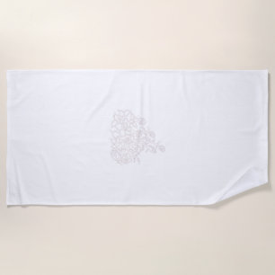Serviette De Plage Gris pâle, Lait Blanc, design floral