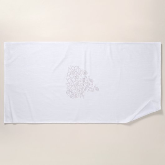 Serviette De Plage Gris pâle, Lait Blanc, design floral (Devant)