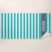 Serviette De Plage Gris Personnalisé Gris Vert Et Blanc Bande De Caba (Devant)