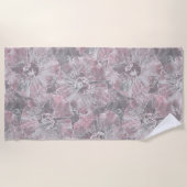 Serviette De Plage Gris rose, grandes fleurs design (Devant)