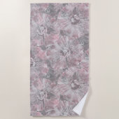 Serviette De Plage Gris rose, grandes fleurs design (Devant)